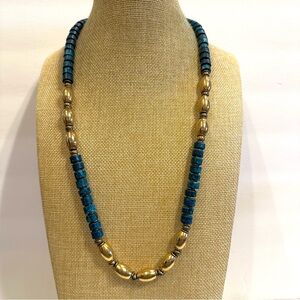 Gorgeous Blue- Green Gemstone Necklace w/ antique gold beads- Apatite tube beads